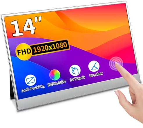 Magedok Portable Touchscreen Monitor 14, External Display 1080P 100% sRGB HDR IPS Portable Monitor, Mobiler Monitor mit USB C/HDMI/Mini DP (14 Zoll 1080P Touch)