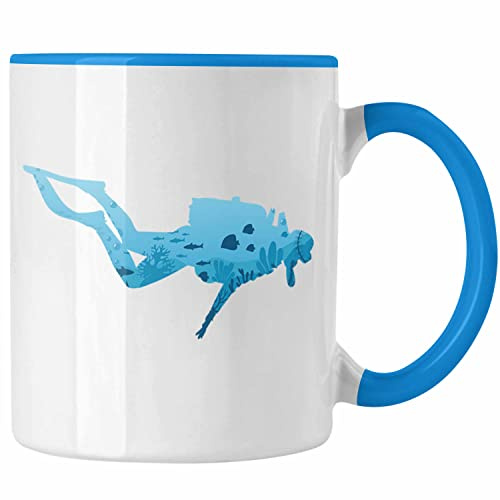 Trendation - Taucher Grafik Tasse Geschenk für Tauchlehrer Geschenkidee Lustig Tauchen Tauchsport Meer See (Blau)