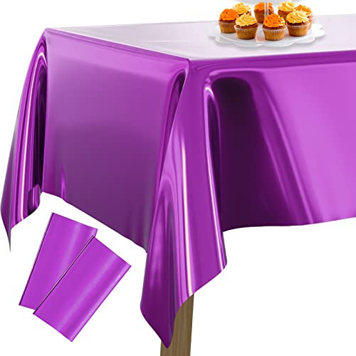 PartyWoo Tischdecke Lila Folientischdecke, 2 STÜCK, 137 x 274 cm/ 54 x 108 Zoll Rechteckige Party Tischdecke Abwaschbar für 6 bis 8 Fuß Tisch, wasserdichte Tischdecke für Geburtstag, Hochzeit