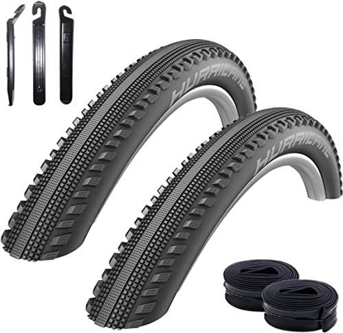 2 x Schwalbe Hurricane Performance Fahrradreifen E-50 57-622 (29 x 2.25) + 2 Schwalbe DV19 Schläuche inkl. maxxi4you Reifenheber