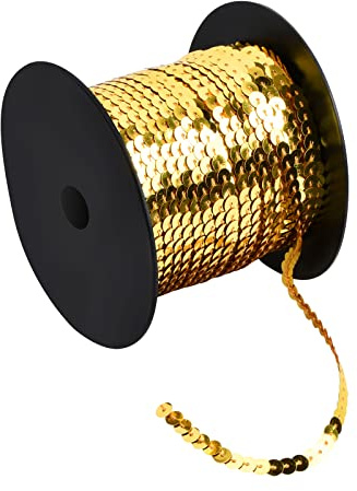 PTJJXA 100 Yards Flat Sequin Trim, 6mm Round Sequins String for DIY Sewing Crafts, PVC Sequin Spools Ribbon for Dress Embellished Headband Jewelry Making (Dark Gold)