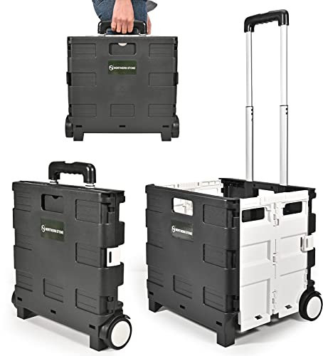 NORTHERN STONE Carrello Pieghevole per Spesa, Carrello Portabagagli con Manico Telescopico Regolabile in Alluminio, Trolley Pieghevole per Shopping, Giardino e Campeggio (D'argento)