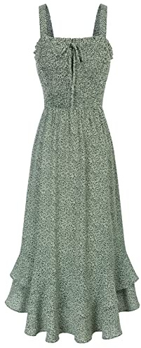 GRACE KARIN Women's 2025 Summer Floral Boho Dress Square Neck Strapped Swing A Line Sundress Beach Long Maxi OutfitsGreen M