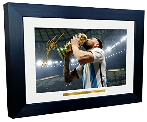 Kitbags & Lockers Foto autografata di Lionel Messi, vincitori della Coppa del Mondo 2022, Argentina, Barcellona, Leo, 30,5 x 20,3 cm, formato A4, idea regalo