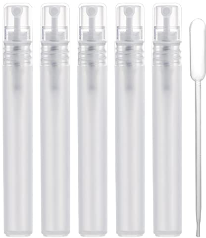 LUTER 5 Piezas 10ml Atomizadores de Perfume, Recargables Mate Botellas de Spray Plástico para Viajes Niebla Fina Botellas de Pulverizador Vacías con 0,5ml Tubo Dispensador para Cabello Rostro Plantas