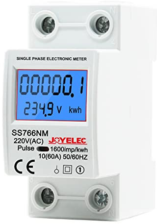 JOYELEC Contatore elettrico digitale LCD 220 V, contatore di corrente alternata 10 (60) A, 1 fase, contatore di corrente alternata a 2 poli, 2P DIN, potenza, tensione e corrente
