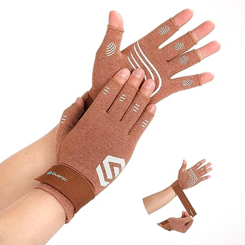 Duerer Guantes compresión para artritis con correas, mujeres hombres para RSI túnel carpiano, reumatoide, tendinitis, dolor mano. Guantes sin dedos para escribir computadora trabajo diario(Brun, M)