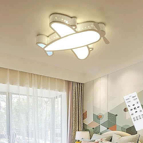 DOCJX LED Modern Deckenlampe Kinderzimmer Deckenleuchte Schlafzimmer 34W Flugzeug Kinderzimmer Lampe Decke 60cm Mit Fernbedienung Dimmbar Lampen Tageslichtlampe Decke Studie (Color : Weiß, Größe : g