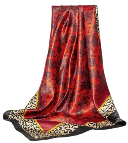 WEIGEER Silk Scarf Women Red Shawl Stain Neckerchief Head Wraps Leopard Thin Scarf Ladies Beach Shawl Vintage Painting Bridal Belt Chiffon Muslin Cloth Birthday gifts