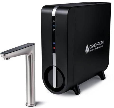 OsmoFresh Osmoseanlage FlowOne+ 1,8l/min | Heißwasser bis 95°C| extrem leise | 5in1 Umkehrosmose Filterung | 750 GPD| Touch Wasserhahn | Wasserfilter für Küche Büro | kalkfreies Trinkwasser