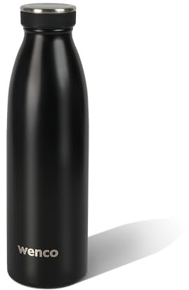 wenco Trinkflasche Edelstahl 0,5l / 500ml isoliert und auslaufsicher für kalte und heiße Getränke auch als Thermoskanne verwendbar BPA frei – schwarz