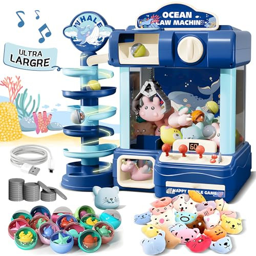 ROHSCE Claw Machine Arcade Game with Sound, Cool Fun Mini Candy Grabber Prize Dispenser Vending Toy for Kids, Boys & Girls (2-in-1 Large Whale Wonder)