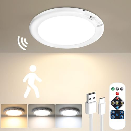 Gotopceed Rechargeable Motion Sensor Light with Remote - Magnetic Wireless Ceiling/Wall Lights, Battery Powered Pir Lights for Shed Loft Bathroom Garage cet