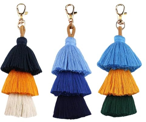 KBRPEY Mehrschichtige Quasten Schlüsselanhänger Handgefertigter Textil Anhänger Taschenanhänger Karabinerhaken Damen Accessoire