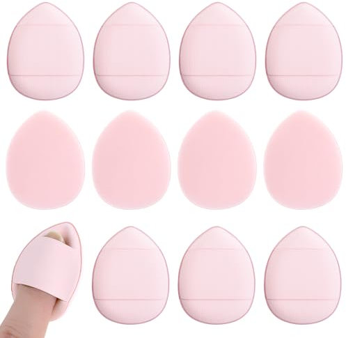 Giantree 12 Stück Finger Puderquaste, Mini-Schwämme Puderquaste, Gesicht Schwämmchen Powder Puff Dreieck Make-up für Foundation Concealer Grundierung Nass und Trocken Make-up Tools(rosa)