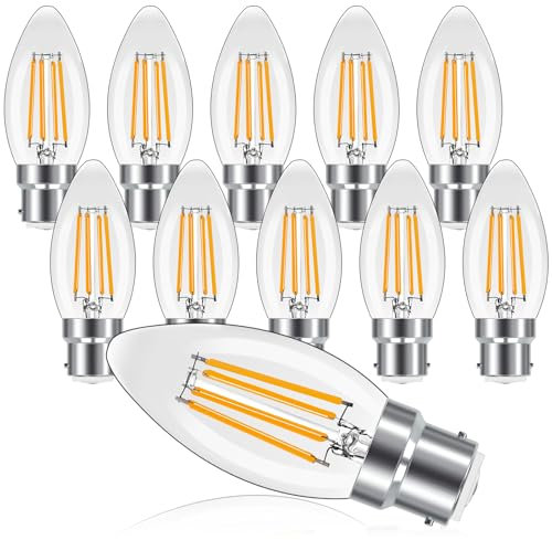 ProCrus B22 Dimmable Bayonet LED Candle Bulbs,Warm White 2700K,350LM,C35 4W Edison Candle Light Bulbs for Chandelier,35W Equivalent,Clear Glass,10 Pack