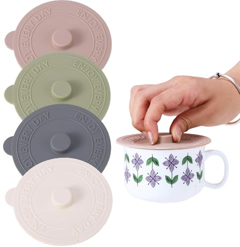 Aiyraa 4 Pcs Silicone Lids Food Covers, Cup Covers for Drinks, Reusable Glass Covers for Mugs, Mug Cover, Cup Covers for Mugs Tea Coffee Cup