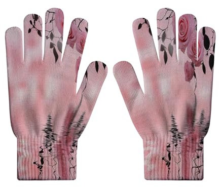MLSOWM Schutz -Strickhandschuhe rosa See Bedruckte Touchscreen-Fäustlinge Herren Und Freizeithandschuhe Outdoor-Fahren Radfahren Skifahre