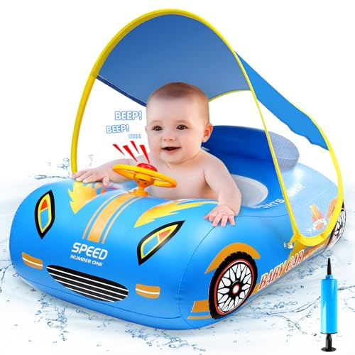 ZZXLOPEZ Babysimring, Babysimhjälp med Löstagbar Solskydd, Babysimring Justerbar Säkerhet, Babysimträning, Simring för Småbarnspool för Baby 6-36 Månader