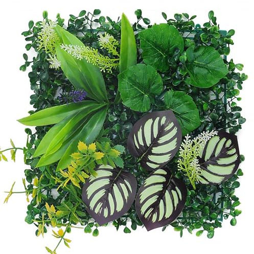 RISHORI Paneles de Pared de césped Artificial, 25 x 25 cm, 4 Piezas, seto de Fondo, Planta Artificial Anti-UV, decoración de Pared Verde para Patio Interior y Exterior.,1