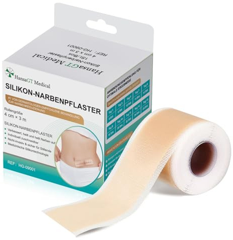 HansaGT Medical Silikon Narbenpflaster, 4 x 300 cm Silicone Scar Tape für C-Sektion, Op, Verbrennungen, Keloid & Akne, Selbsthaftend, Atmungsaktiv&Wasserfest, Wiederverwendbar Silikon-Narbenband