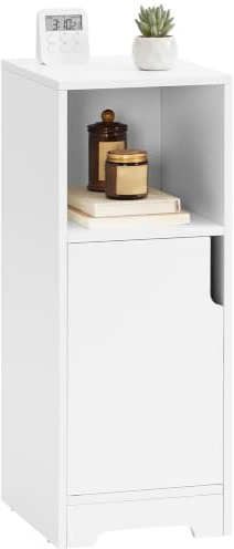 HOOBRO Table de Chevet Étroite avec 1 Compartiment Ouvert, Table d’Appoint avec 1 Porte, Petite Table de Canapé, Table de Café, pour Petits Espaces, Chambre, Salon, Bureau, Blanc EWT198BZ01