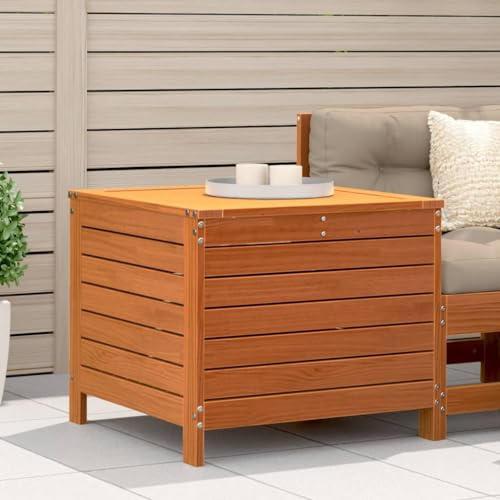 HaoChrymec Gartenhocker Wachsbraun aus Massivholz Kiefer, Robustes Latten-Design, Vielseitig Einsetzbar, Fußhocker Outdoor, Kleiner Hocker für Garten, Terrasse und Innenhof, 62x63.5x53.5 cm