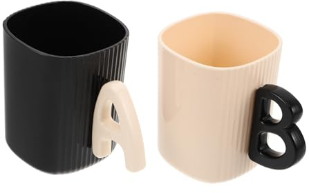TOPBATHY 2 Piezas Vasos para Cepillo de Dientes para Parejas Plástico Portátil Vaso de Enjuague Bucal Ligero para Baño Viajes Dormitorio Diseño Elegante Negro y Beige