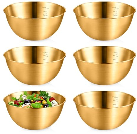 Juego de 6 cuencos de acero inoxidable, ensaladera, cuenco para mezclar, cuencos de acero inoxidable, cuencos para servir, cuenco de metal, cuenco para aperitivos, cuenco para cereales para cocina