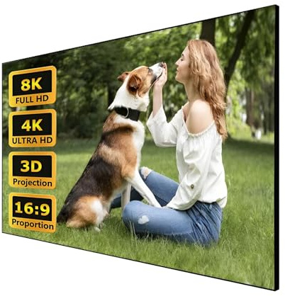 Marco Fijo Pantalla de Proyección de Pared Blanca 72/84 Pulgadas, Pantalla de Proyector para Cine en Casa 3D HD 4K 16:9, Gran Visualización de Proyección para Interiores(60in 16:9)