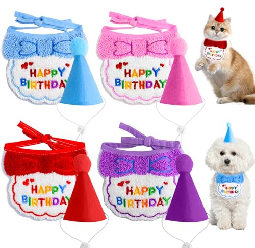 PIWOSGOL Set Di 4 Cappellini Da Festa Per Peluche In Feltro Con Bavaglini, Mini Cappellini Per Peluche, Ideali Per Feste Di Famiglia e Compleanni