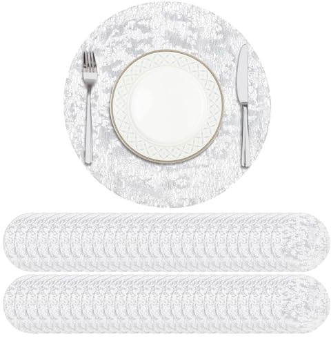 Privalace 50 Stück Silber Einweg-Platzsets 33cm Rund Silberfolie Design | Filigran Geflochtene Platzdeckchen Vintage Tischsets für Hochzeit Küche Essen Weihnachten Party Dekora