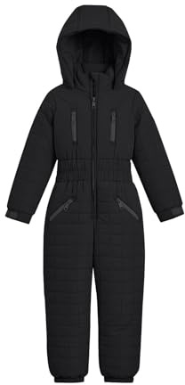 jieGorge Traje de nieve de algodón de una pieza para niños y niñas, parka de nieve impermeable, costuras selladas, forro polar, traje de nieve para lluvia, esquí, invierno, 5-16 años, Negro, 11-12