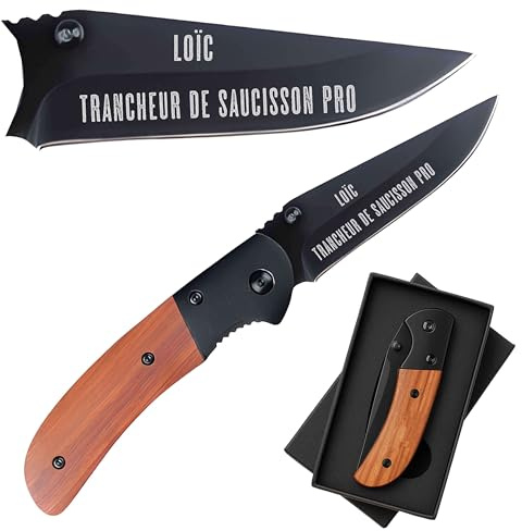 Planetee Couteau Loïc Trancheur de saucisson | Canif | Couteau pliant | Travail Secret Santa | Boîte de rangement | Idée Cadeau Noël Papa Anniversaire