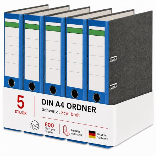 Conipa Ordner A4 Breit 8 cm, 5 Stück, Farbsortiert, für bis zu 600 Blatt