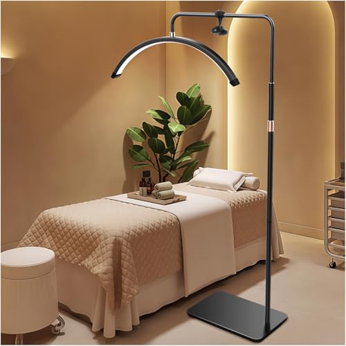 yAyusi Lash Light for Eyelash Tech, Foldable Floor Lamp for Eyelash Extensions, LED Half Moon Light Lash Tech with Phone Holder, Dimmable Esthetician Ring Lamp for Skincare/Tattoo Artists/Nail