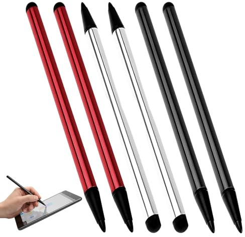 6 Stück Touchscreen Stift, Tablet Stift für alle Tablets, Handy Stift, Stift für Tablet und Smartphone, Eingabestift für präzise Bedienung, Schwarz Silber Rot Farbkombination