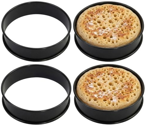 4 Piece Crumpet Rings, Non-Stick Cooking Rings for Baking, 8.7cm Fried Egg Ring Set, Stainless Steel Double Rolled Edge Cooking Rings, Cookie Rings for Crumpets, Multipurpose Kitchen Tools