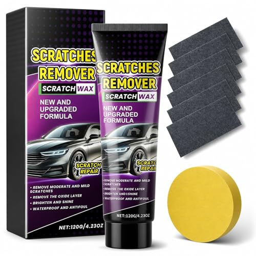 120g Reparador Arañazos Coche, Quita Arañazos Coche, Car Scratch Remover con Esponja, Crema para Eliminación de Rayones y Marcas, Aporta Brillo y Protección