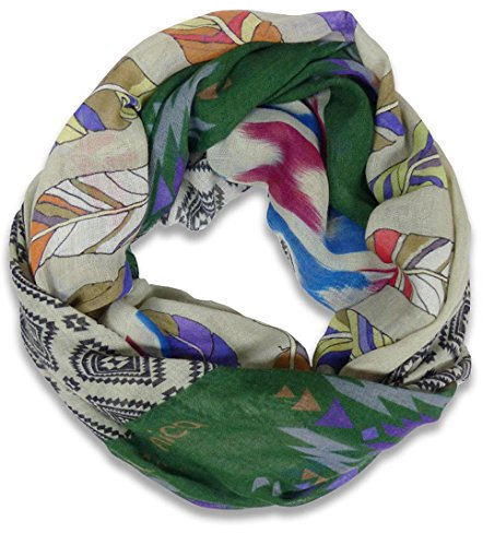 Lara & Anica - Modal Azteken Loop Schal grün lila beige - Schlauchschal Rundschal - Gr. 2 x 90 x 100 cm