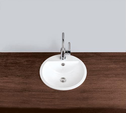 Alape˘ EB.S450H Einbaubecken, Waschbecken für den Einbau von oben, aus glasiertem Stahl in weiß mit antibakterieller Oberfläche, rund Ø 45 cm, Höhe 16,3 cm, mit Hahnloch, ohne Überlauf