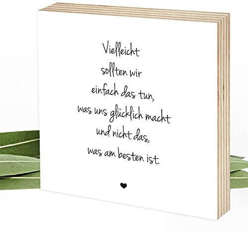 Wunderpixel® Holzbild Weg zum Glück ★ Lebensweisheit - 15x15x2cm zum Hinstellen/Aufhängen, echter Fotodruck mit Spruch auf Holz - schwarz-weißes Wand-Bild Aufsteller zur Dekoration oder Geschenk