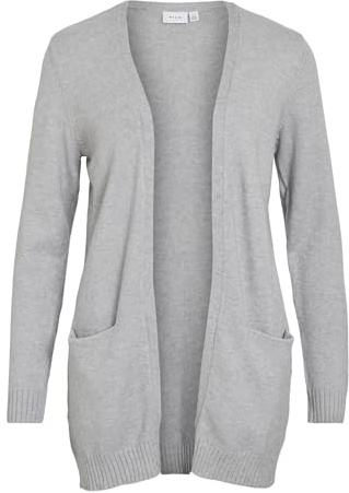 Vila Clothes Viril L/s Open Knit Cardigan-Noos, Chaqueta Punto Mujer, Gris (Light Grey Melange), 34 (Talla del Fabricante: X-Small)