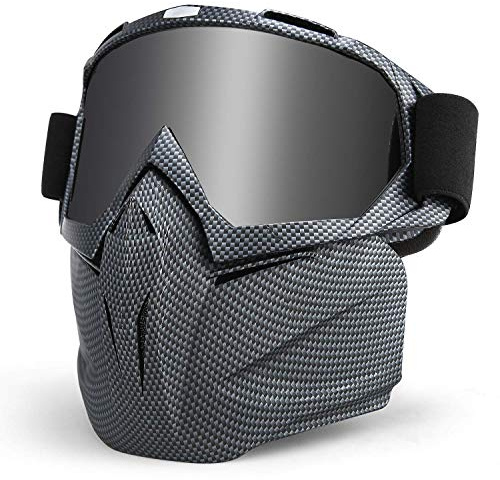 LAMEDA Masques de Lunettes Moto Lunette de Ski Antibuée Pour Motocross Motoneige Snowboard Casque à Visage Coupe-vent Anti-UV (cadre noir écaille+ verre gris)