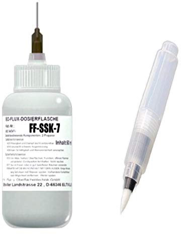 EO-Flux-Dosierflasche FF-SSK-7, Plus EO-Compact-Flux-Pen (3 ml, unbefüllt), No-Clean Elektronik-Flussmittel 7,0% Feststoff, 50 ml Inhalt, Dosiernadel aus Teflon