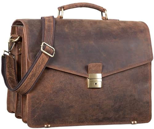 STILORD Morpheus Aktentasche Leder Groß Herren XXL Businesstasche riesige Lehrertasche mit Laptopfach Dokumententasche mit Schloss Umhängetasche Echtleder Farbe:Polo - braun