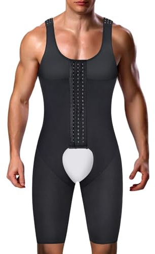 RIBIKA Men's Shapewear Bodysuit Full Body Shaper Tummy Control Compression Sauna Suit Fitness Compression Underwork, Black 2, XL
