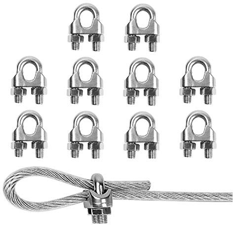 TERF® 10 Pcs Wire Rope Clip Clamps M5 for Ø 5mm (3/16) Rope Grip Galvanized Steel U Bolt Saddle Fastener for Rigging and Tension Cable Garden Tension Wire