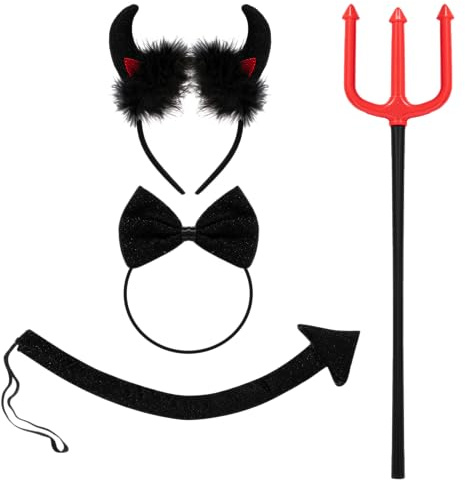 Spooktacular Creations Teufel Kostüm Set Teufel Heugabel Fliege Teufelshorn Dämon Kostüm Zubehör Halloween