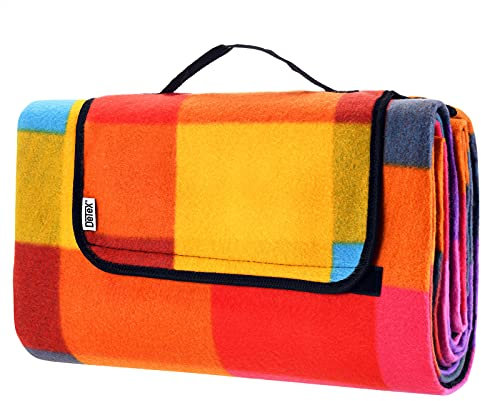 DETEXŽ Picknickdecke Campingdecke XXL 200x200 cm Wasserdicht Wärmeisoliert Waschbar Fleece Faltbar für 4-6 Personen Garten Stranddecke Pixel